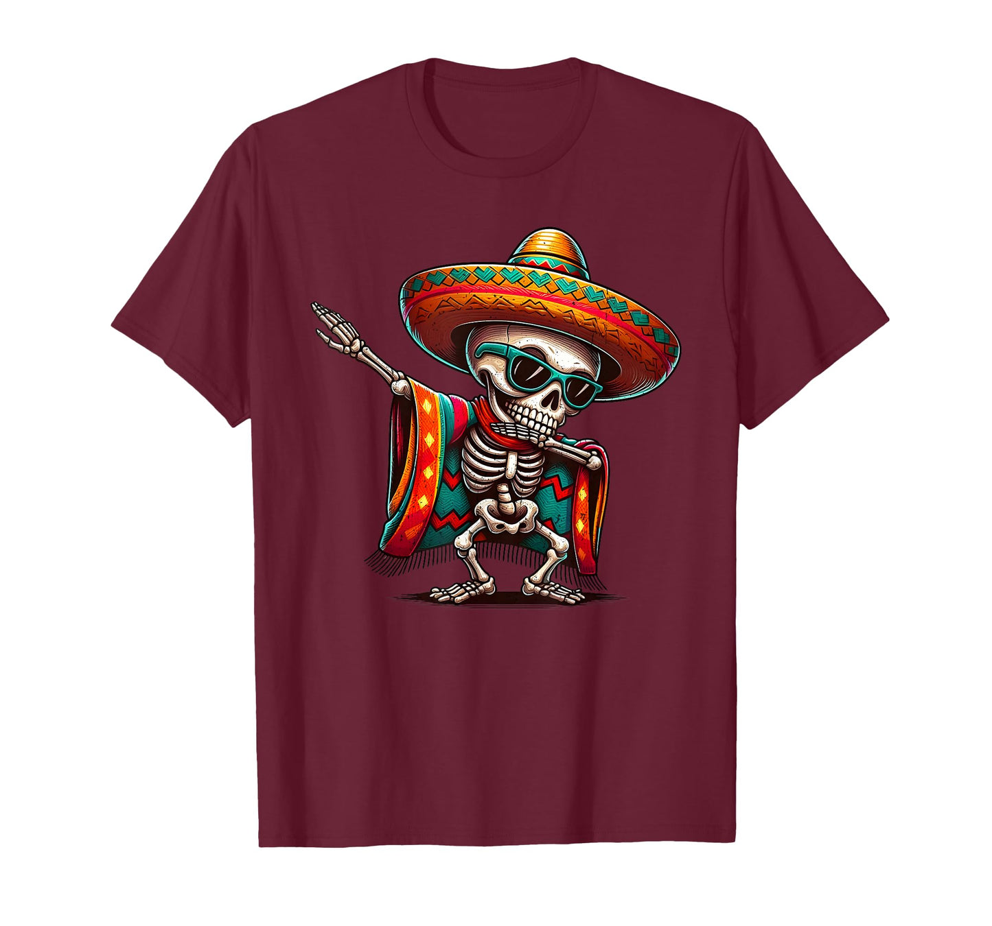Funny Dabbing Mexican Skeleton Poncho Cinco de Mayo T-Shirt