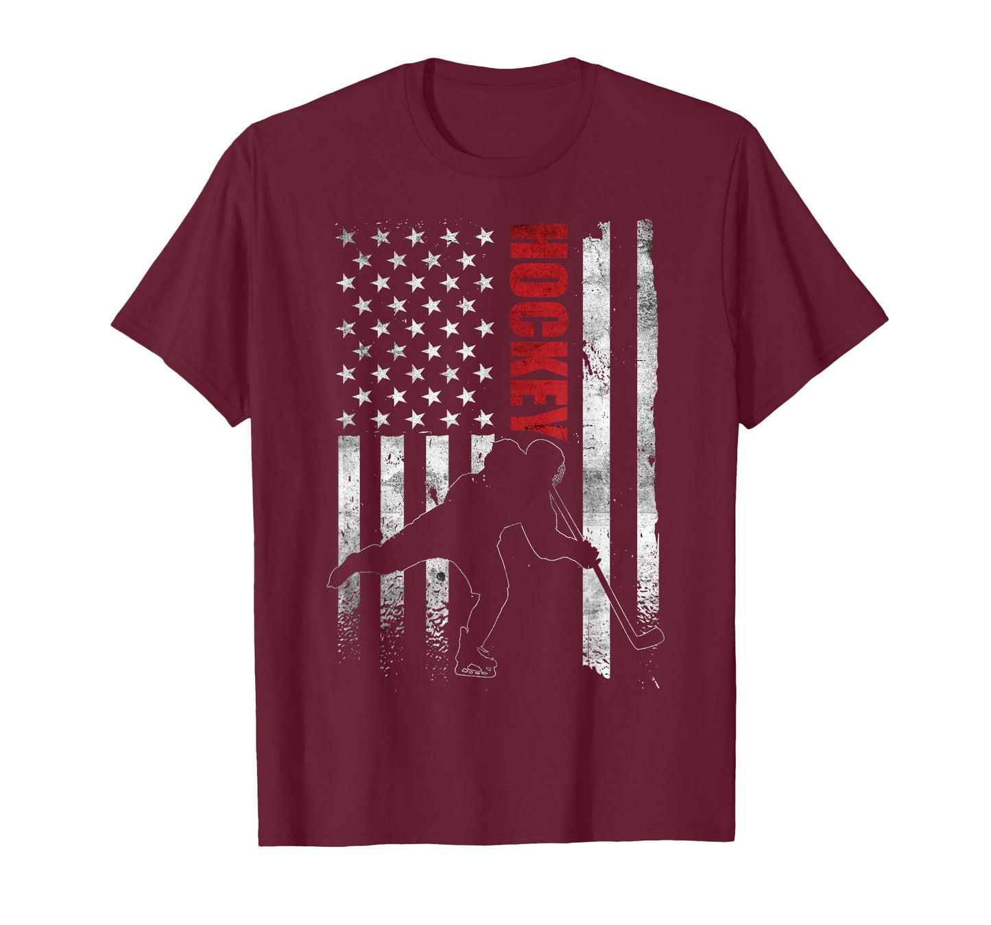 Vintage Ice Hockey American Flag Ice Hockey Player 4th July T-Shirt