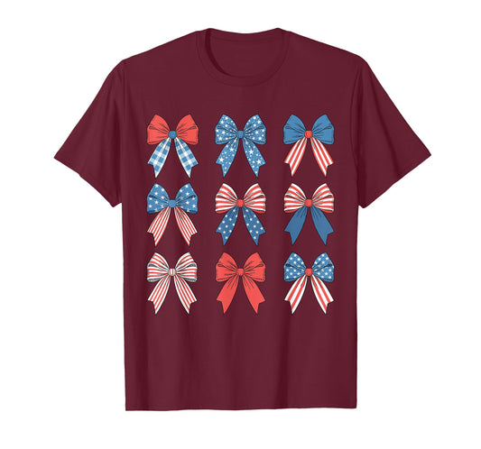 Cute 4th of July Red White and Blue American Coquette Bows T-Shirt