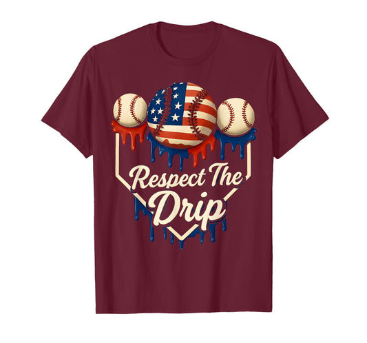 Baseball Drip American Flag 4th Of July Respect The Drip T-Shirt