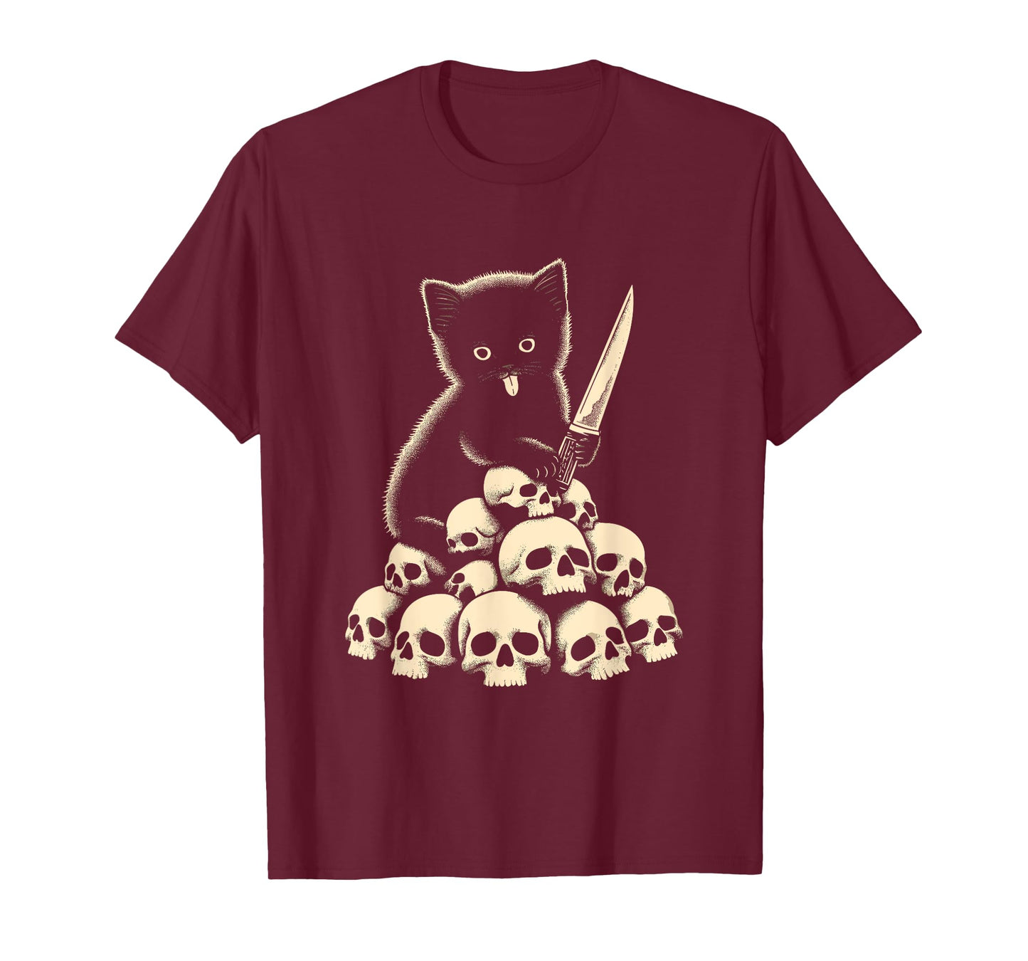 Cute Cat With Knife And Skulls - Spooky Halloween Costume T-Shirt for Men Women