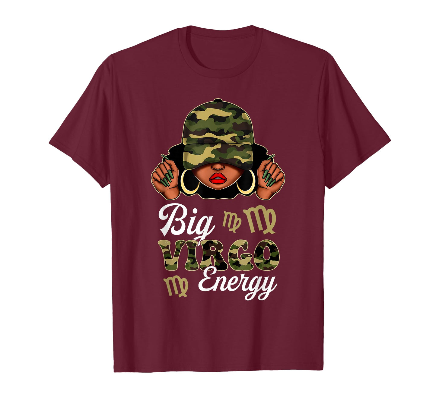 Big Virgo Energy Black Woman Camouflage Zodiac Sign T-Shirt