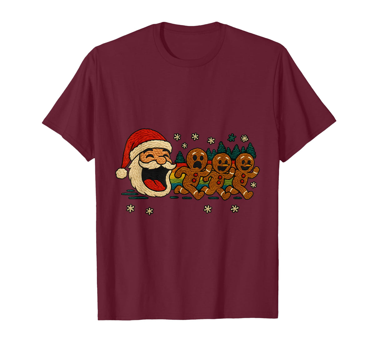 Ugly Knit Santa Chasing Gingerbread Funny Holiday T-Shirt