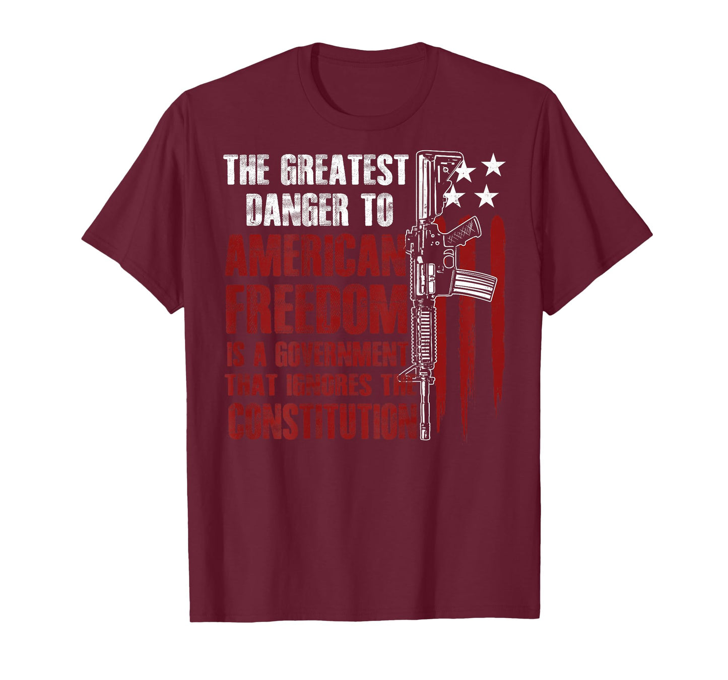 Gun USA Flag American Freedom Funny Government (on Back) T-Shirt
