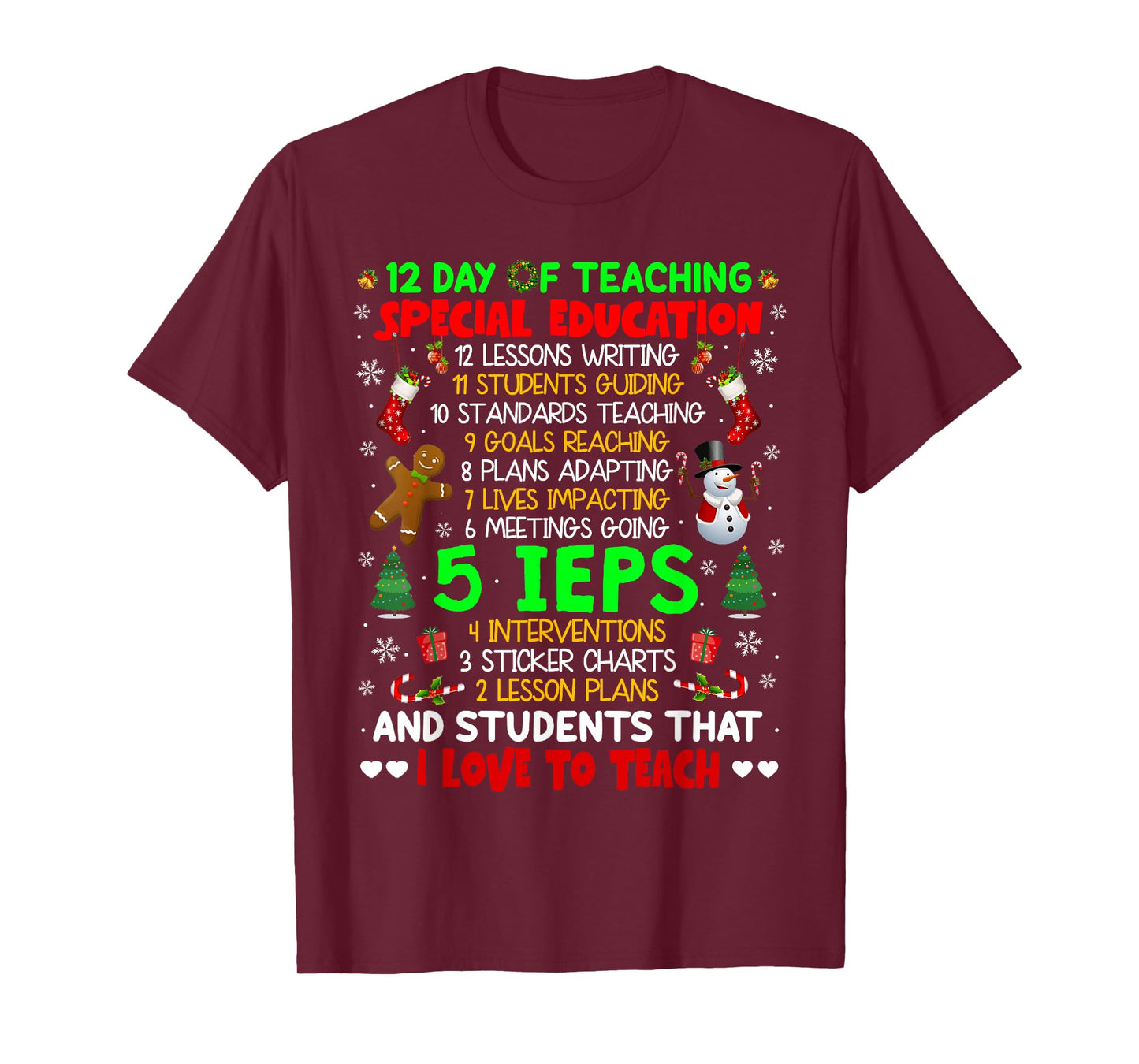 12 Days of Teaching Special Education IEPS SPED Teacher Xmas T-Shirt