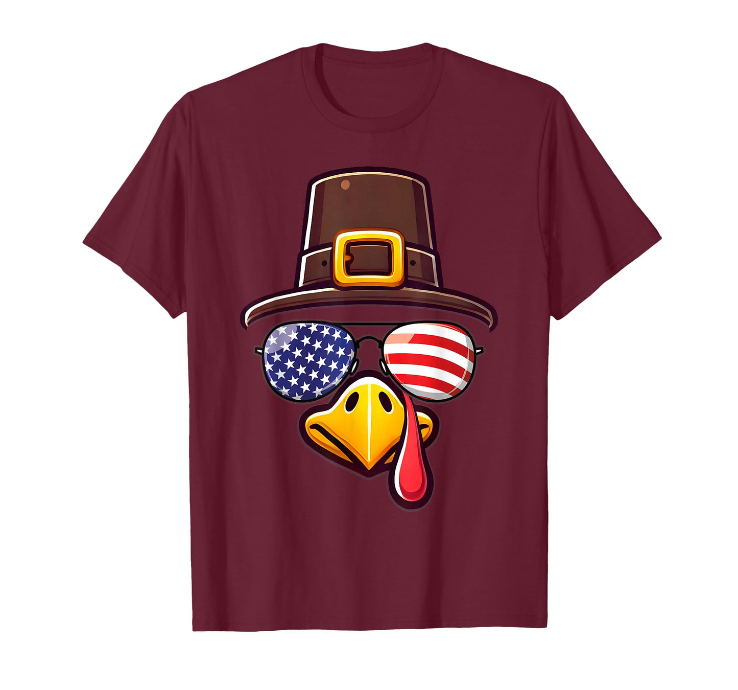 Turkey Face Pilgrim Patriotic Sunglasses Thanksgiving T-Shirt