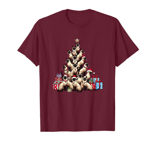 Christmas Tree Siamese Cat T-Shirt for Men Women Kids