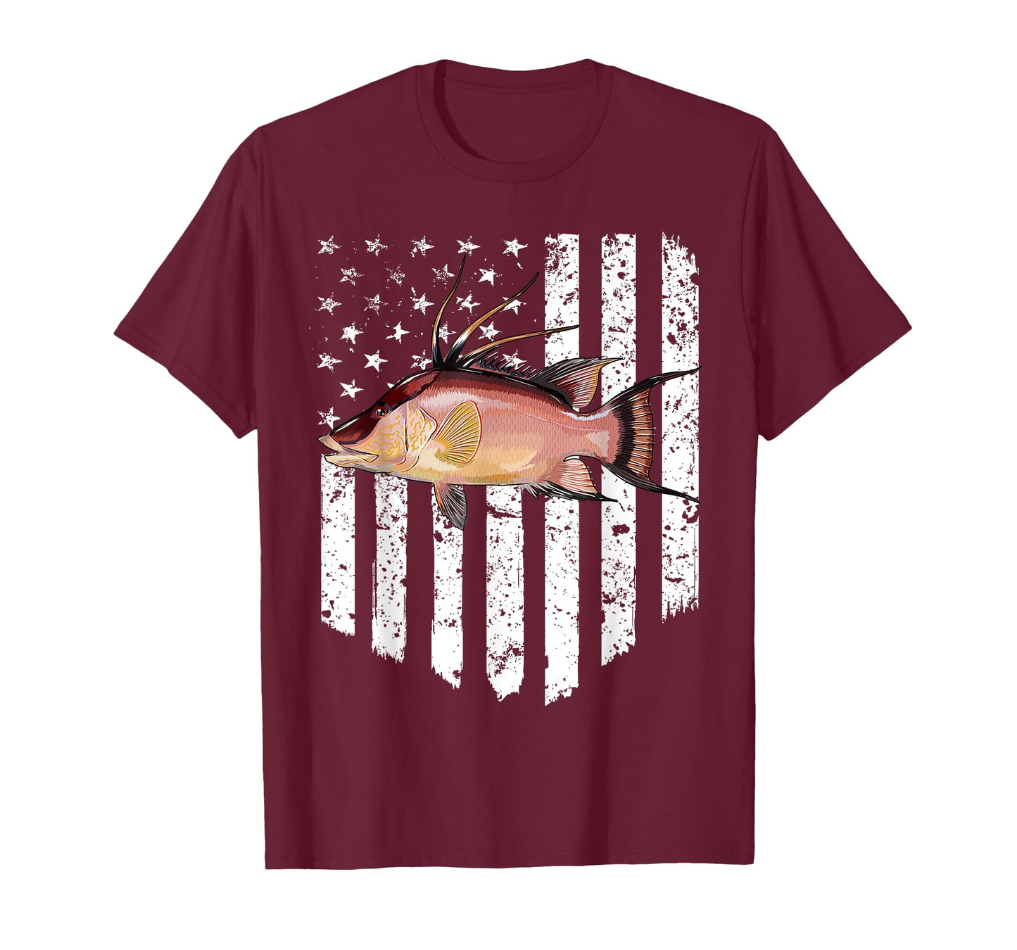 Black White American Flag Hogfish 4th Of July Fish Women Men T-Shirt