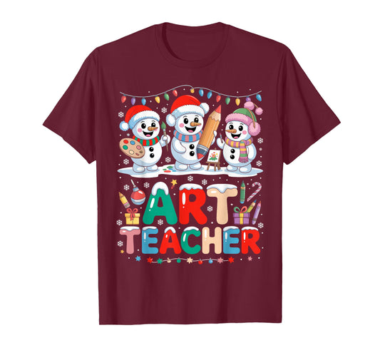 Christmas Art Teacher Snowman Artists Painting Lover Xmas T-Shirt