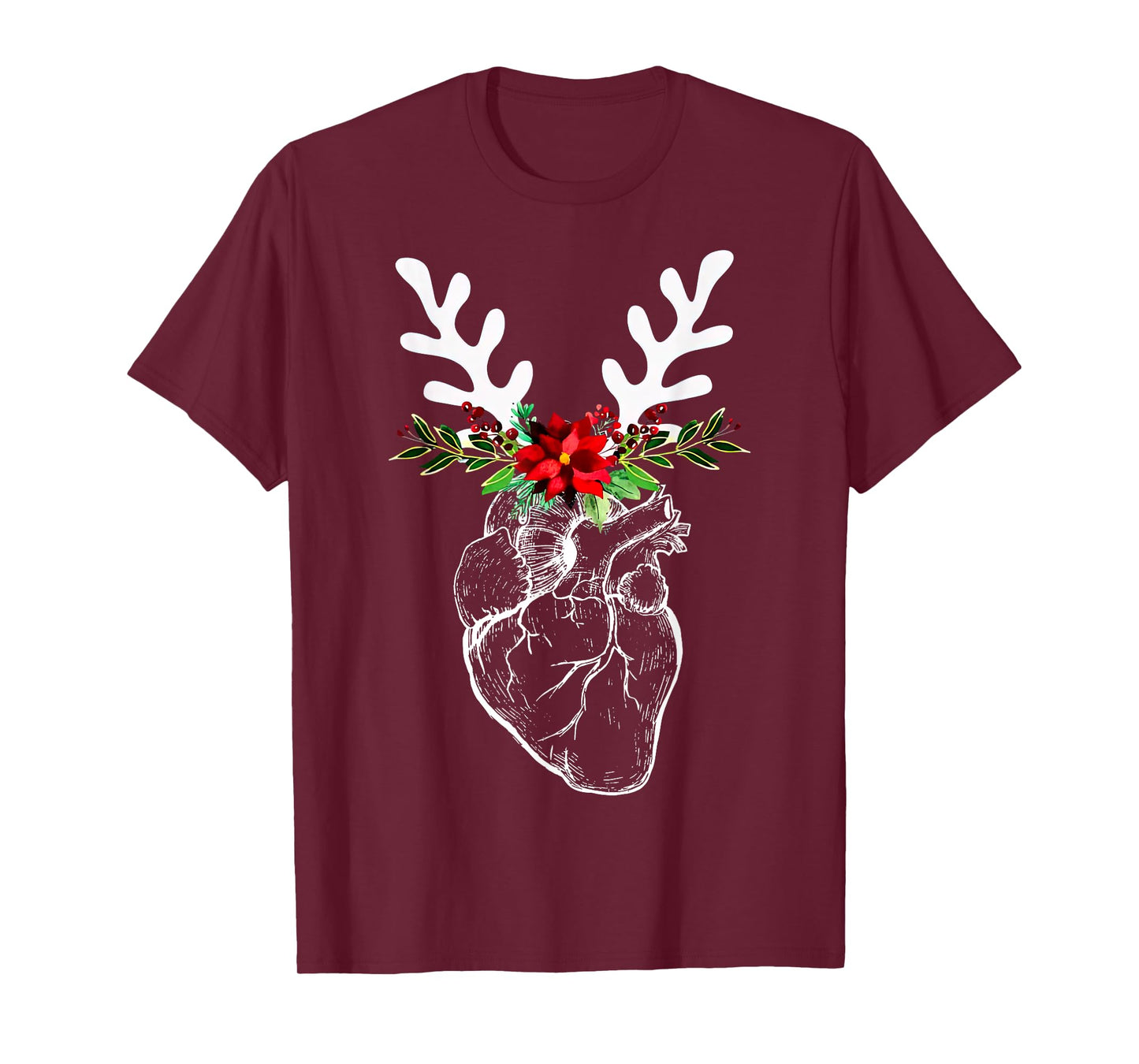 Anatomy Heart Floral Reindeer Christmas Cardiac Nurse T-Shirt