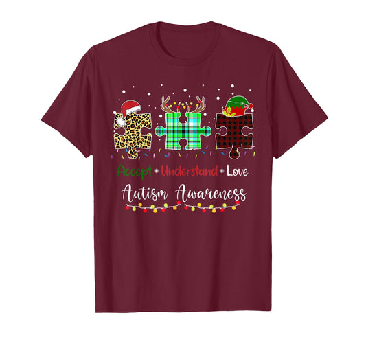 Accept Understand Love Autism Awareness Puzzle Christmas T-Shirt