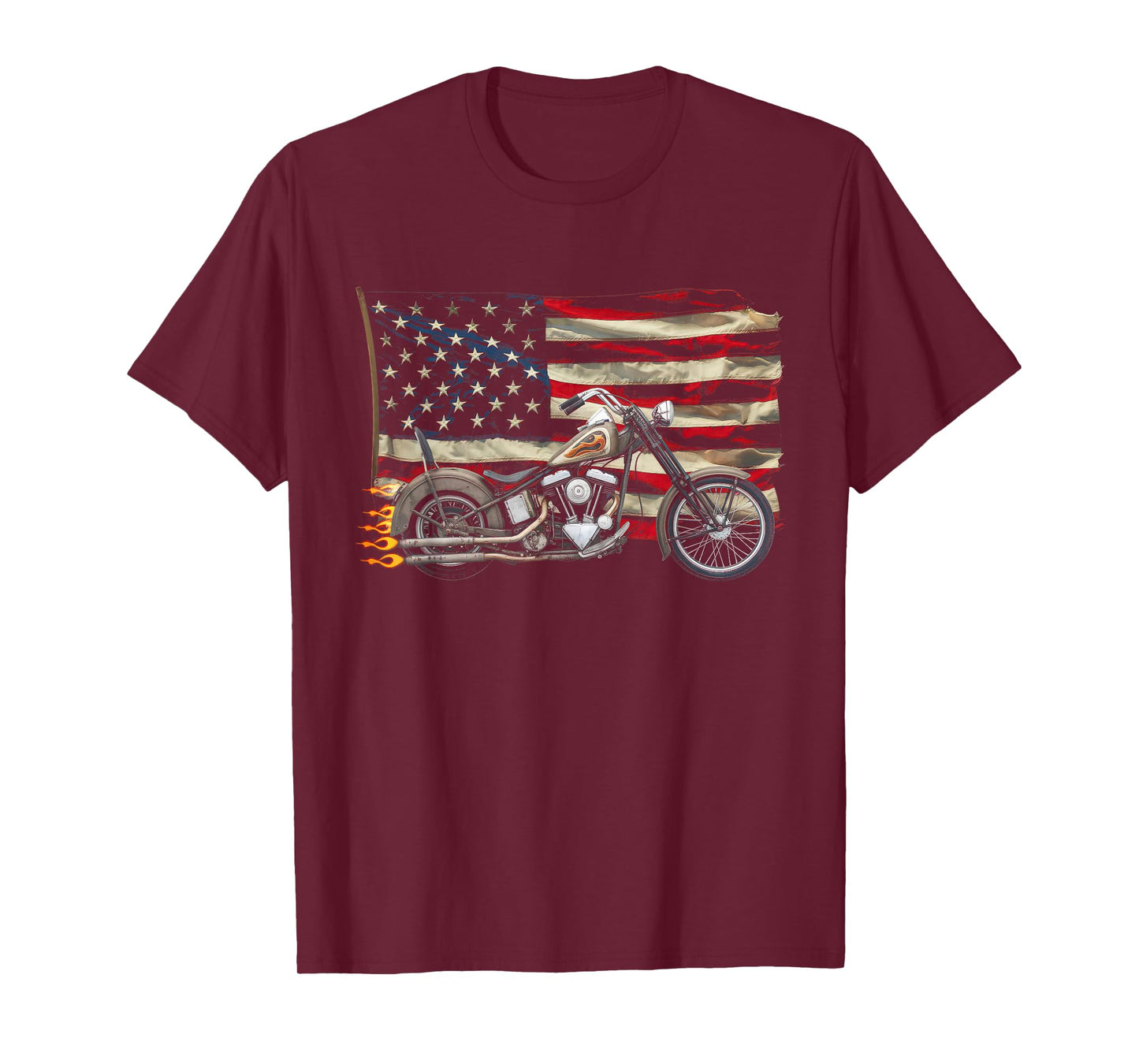 American Flag Motorcycle Tshirt USA Flag Biker Retro T-Shirt