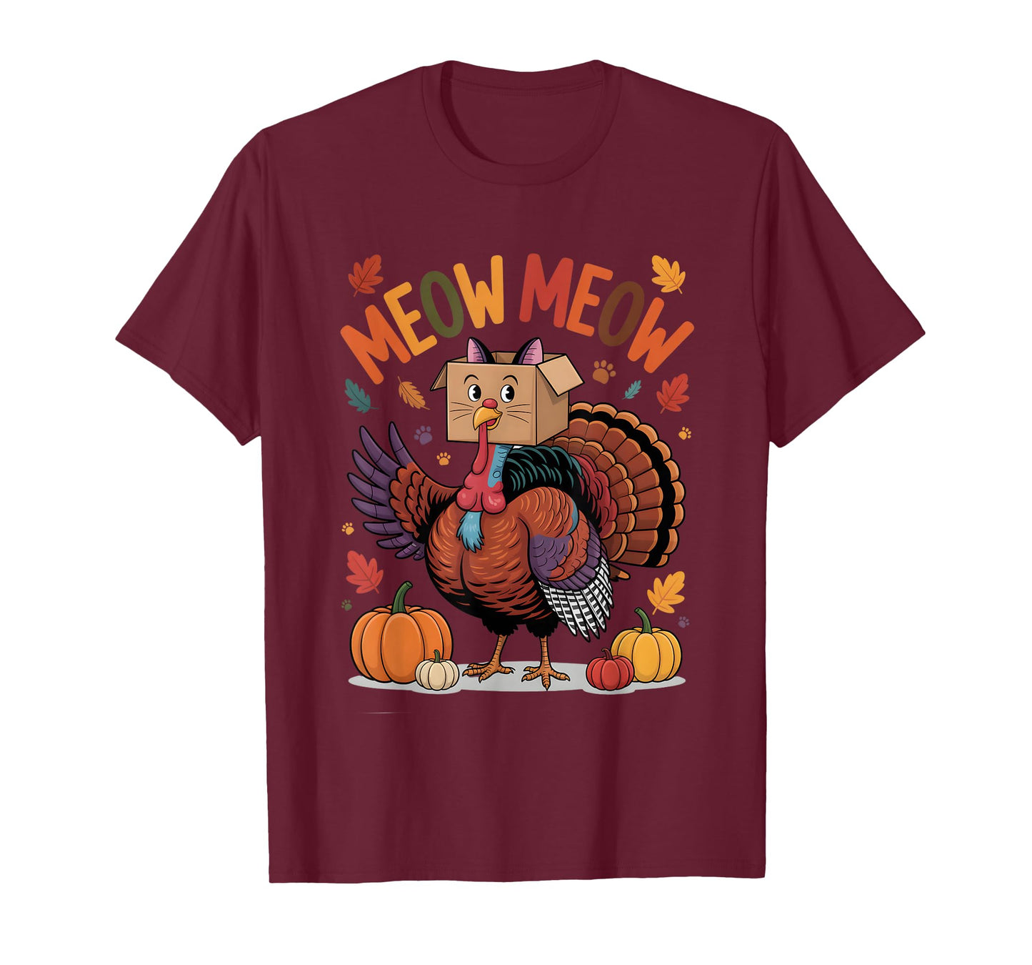 Funny Turkey Cat Meow Thanksgiving Men Women Thanksgiving T-Shirt