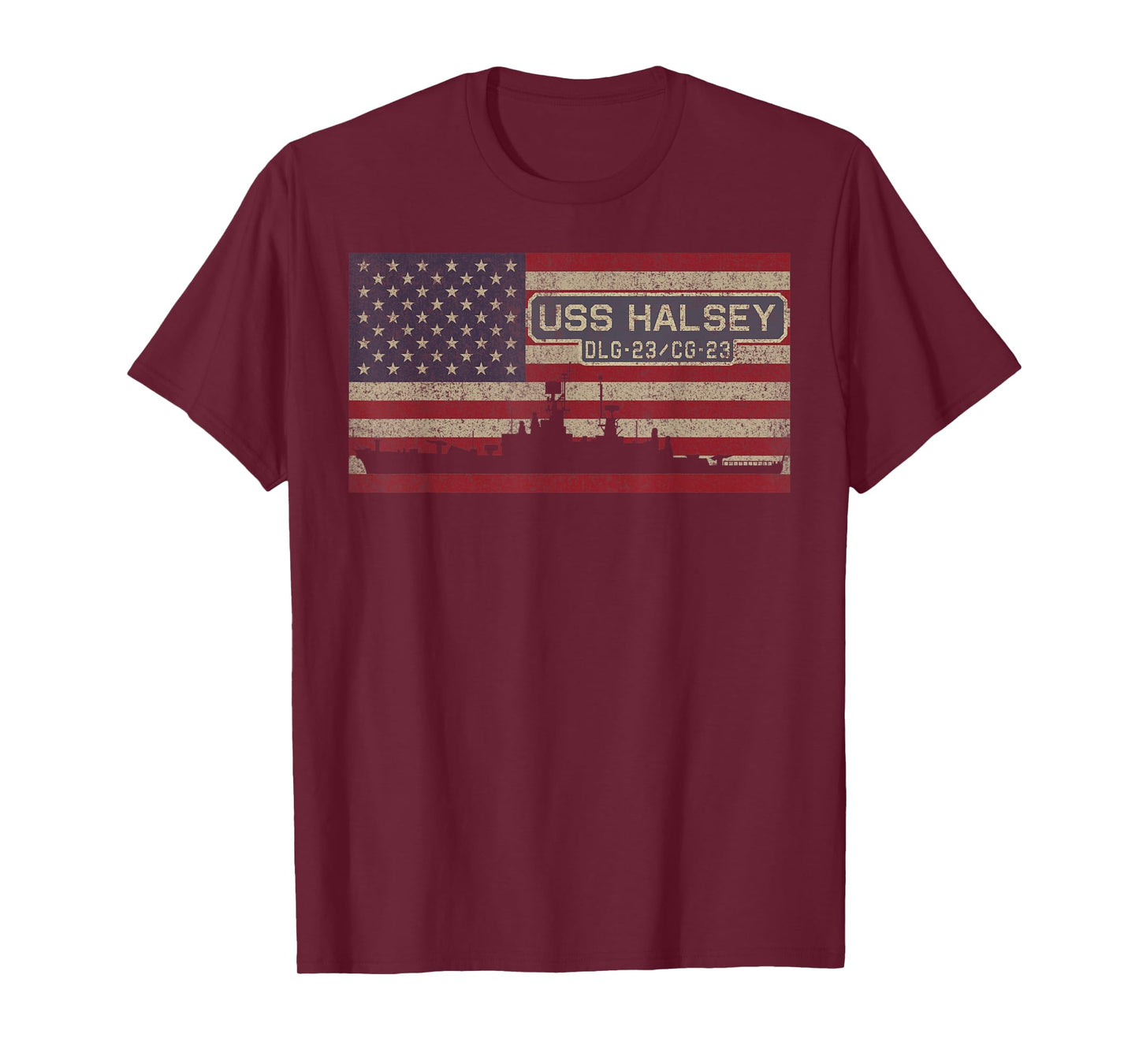 USS-Halsey-DLG-23 CG-23 Destroyer Cruiser Ship USA Flag T-Shirt