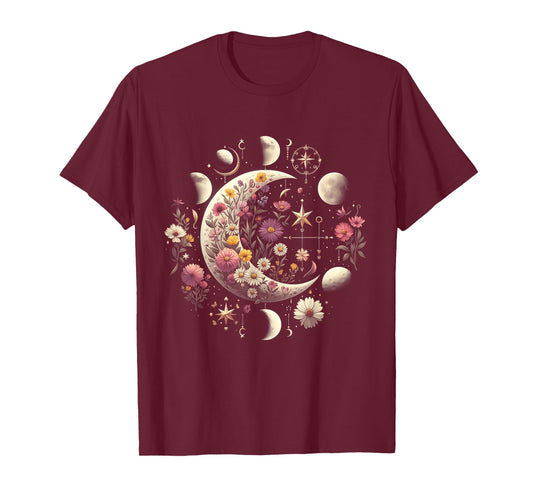 Celestial Moon Phase BOHO Wildflowers Zodiac Witchcore T-Shirt