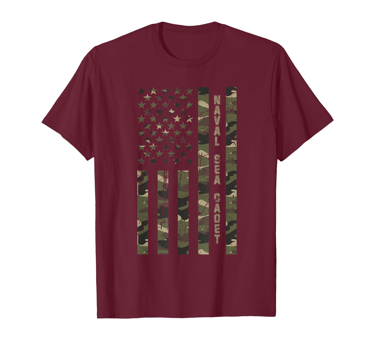 Naval Sea Cadet United States Distressed Camo w US Flag T-Shirt