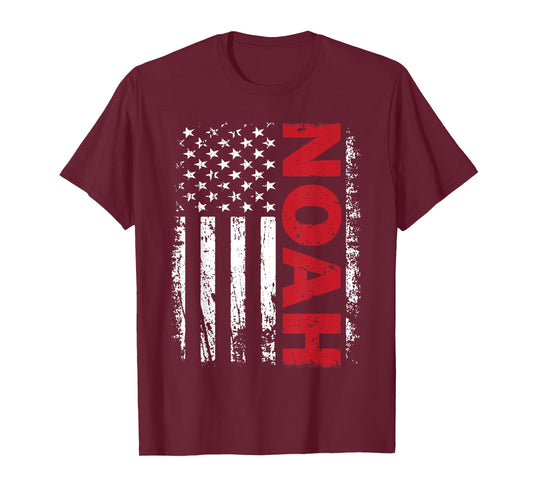 Noah Personalized Name with US American Flag Patriotic T-Shirt