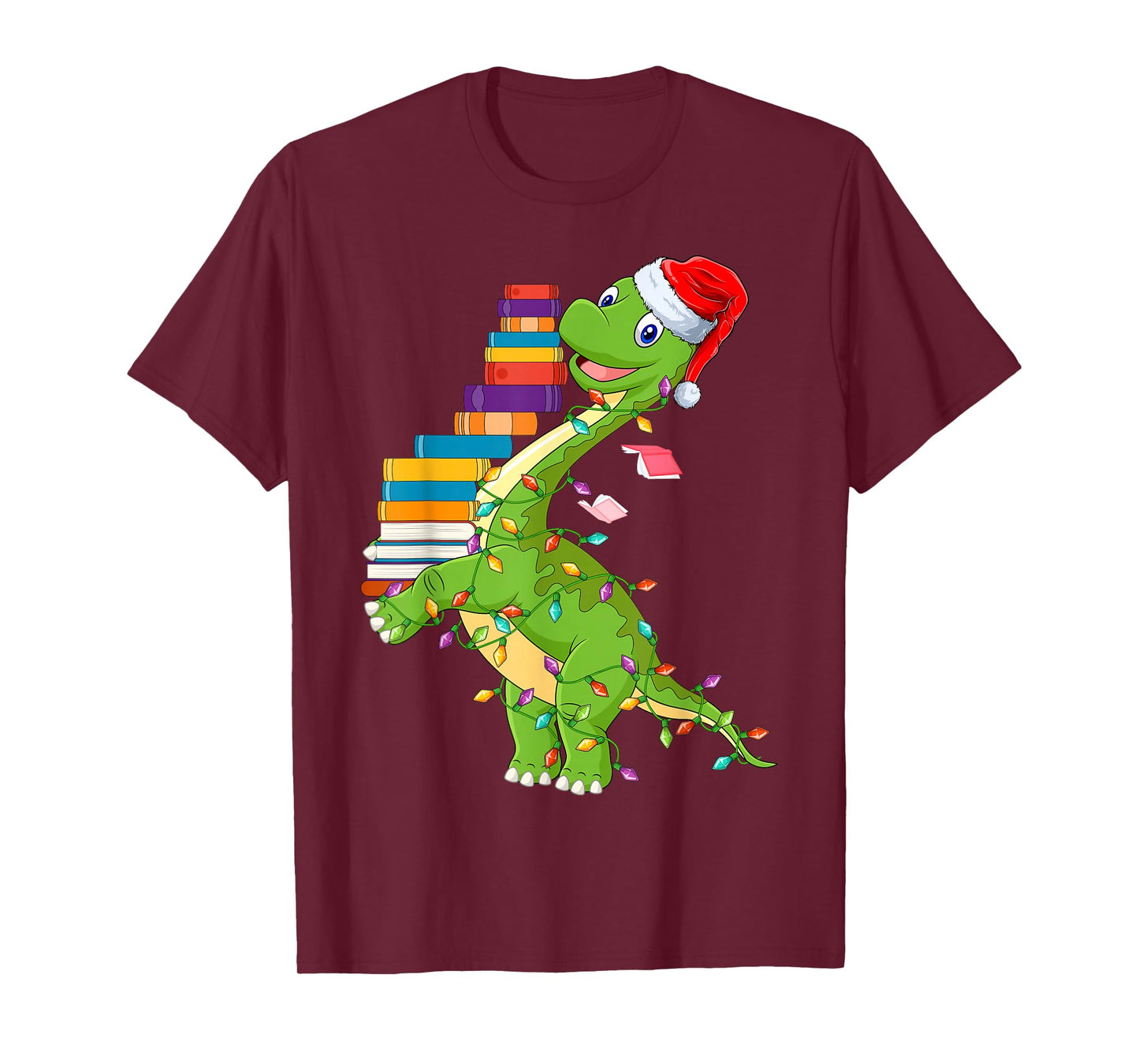 Dinosaur Book Reading Teacher Kids Book Lover Dino Christmas T-Shirt