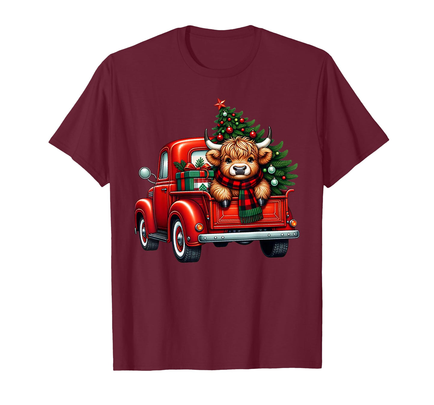 Highland Cow in Truck Farm Farmer Christmas Cow Car Truck T-Shirt