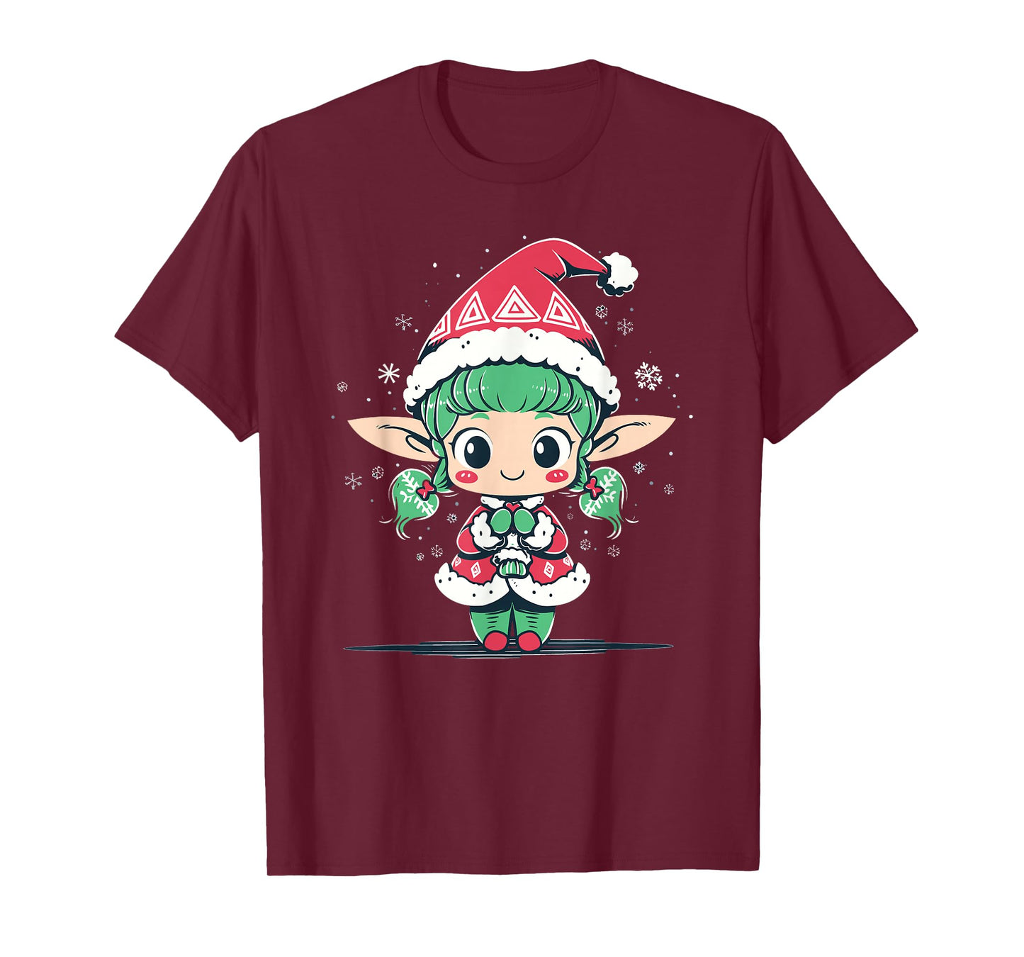 Cute Christmas Elf in Santa Claus Hat Little Girl Graphic T-Shirt