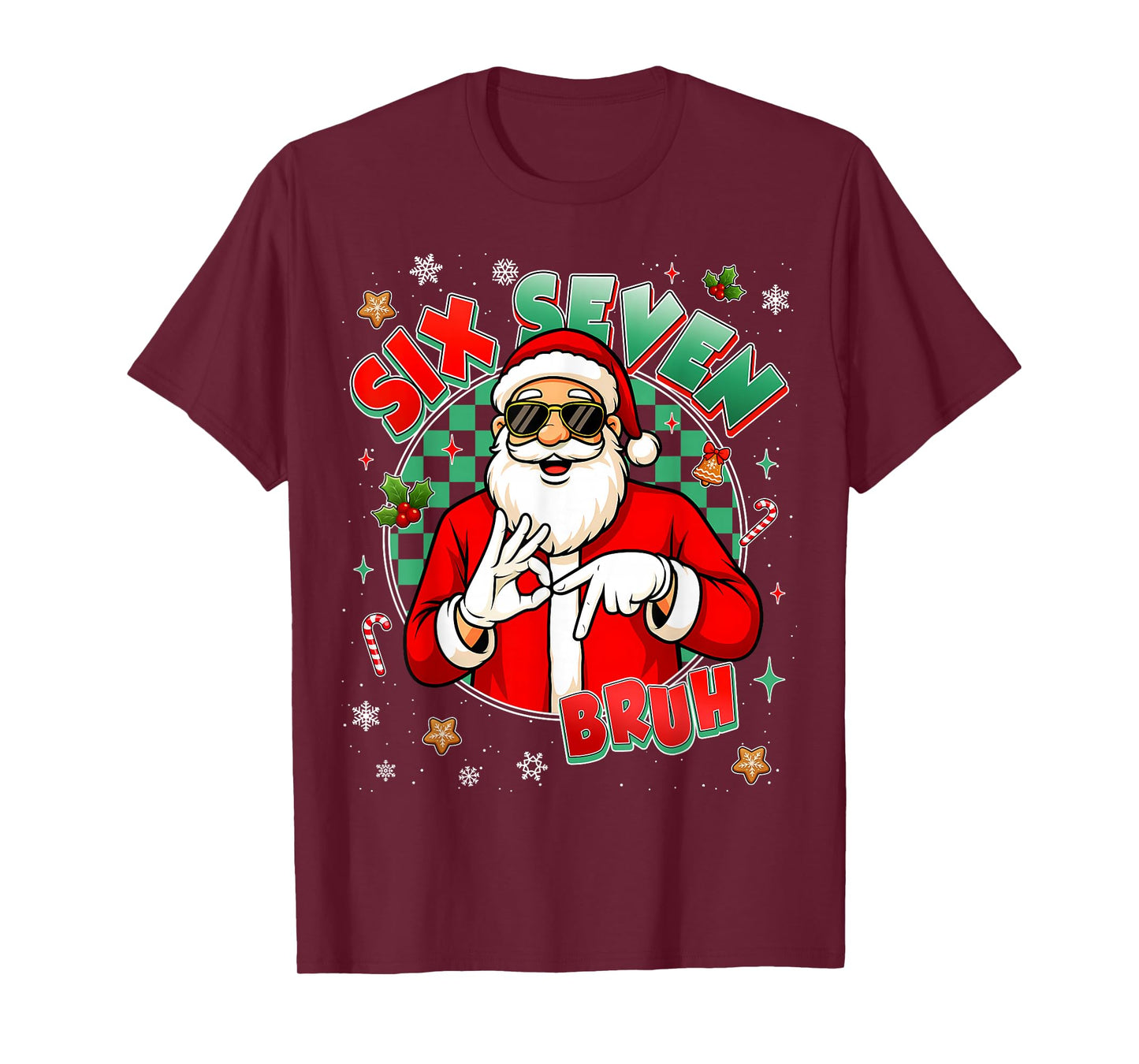 Six Seven Meme 6 7 67 Funny Christmas Xmax Santa Costume T-Shirt