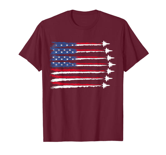 Patriotic Red White Blue USA Flag Fighter Jets Veterans Day T-Shirt