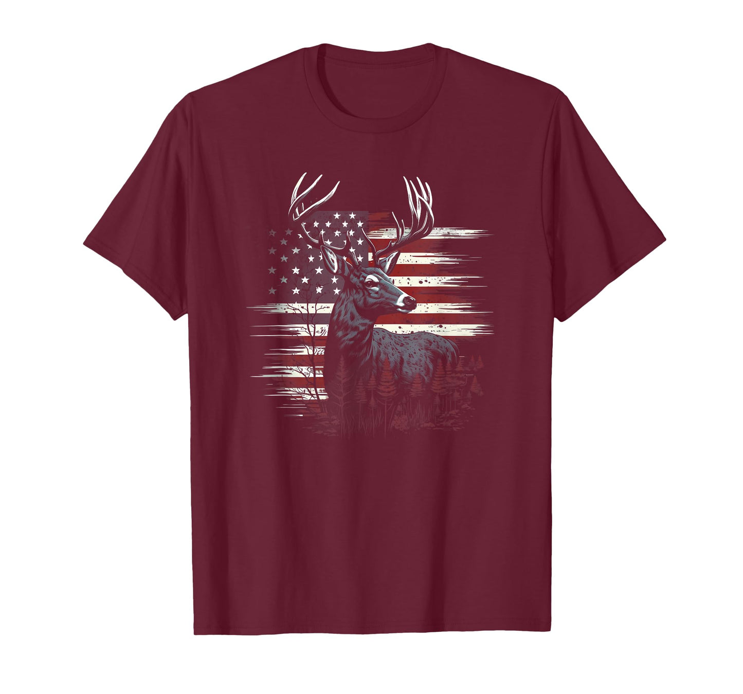 Deer Hunting American Flag Whitetail Buck Antlers T-Shirt