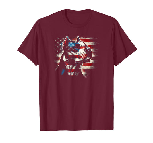 4th Of July American Flag Patriotic Pitbull Terrier T-Shirt