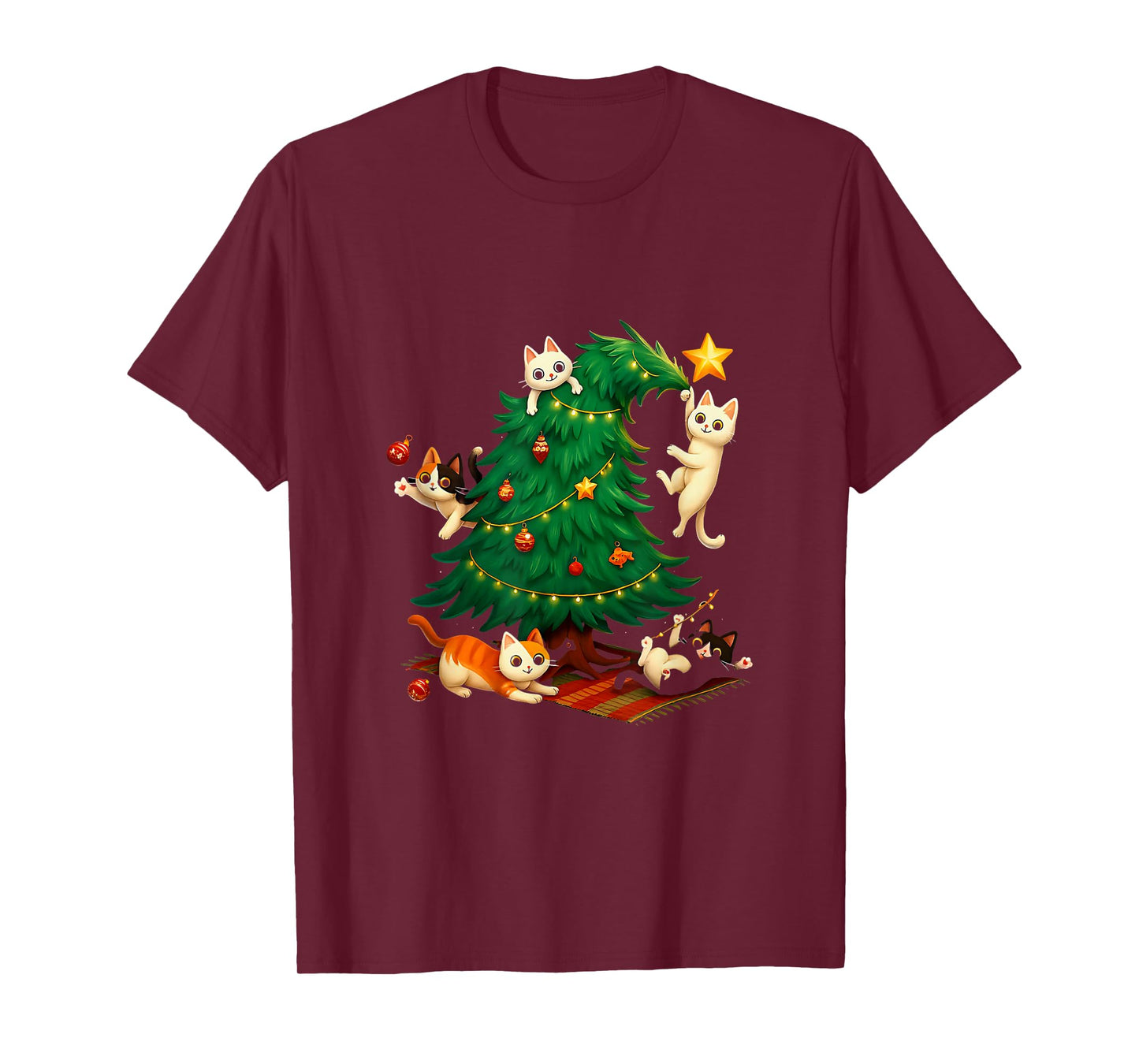 Funny Christmas Cats Climbing Tree Cute Cat Xmas Holiday T-Shirt