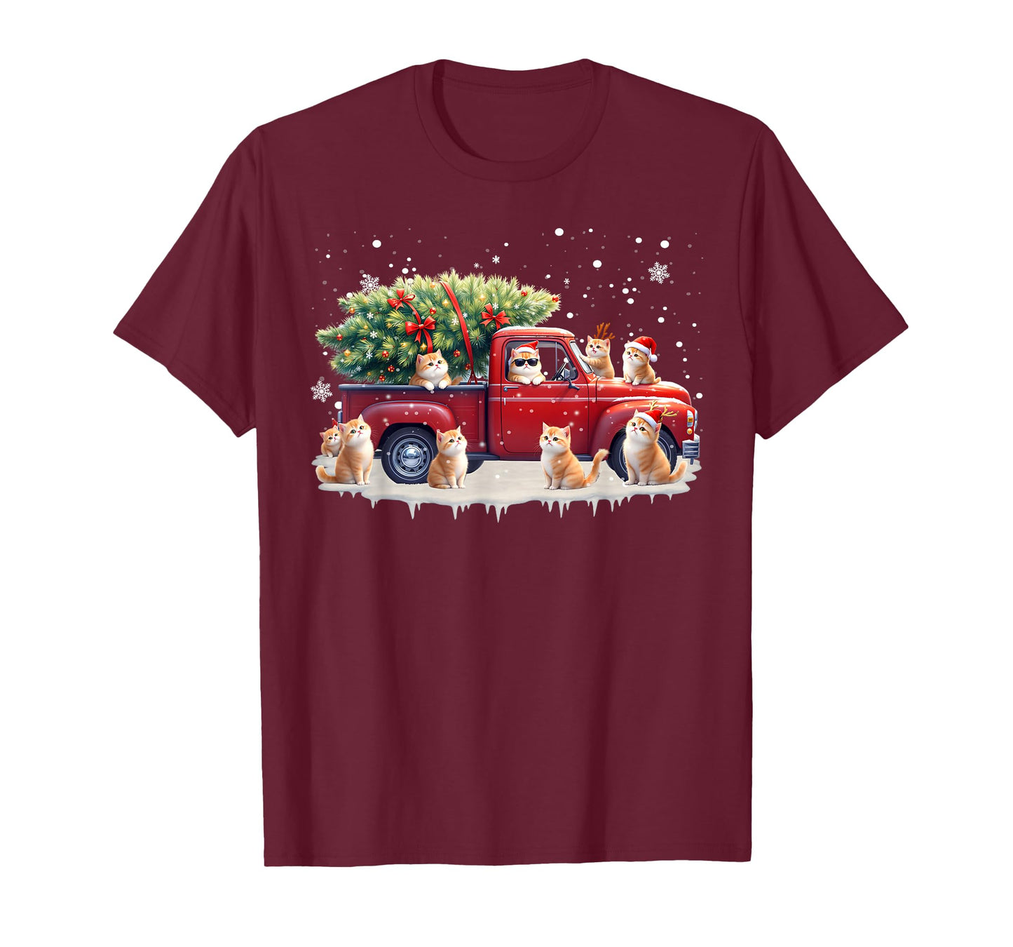 Oriental Cat Red Truck Christmas Tree Santa Ugly Xmas T-Shirt