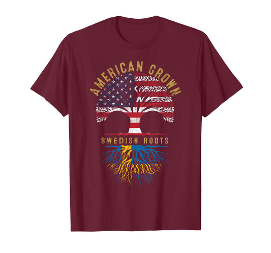 American Grown Swedish Roots Tree Flag Family Heritage T-Shirt