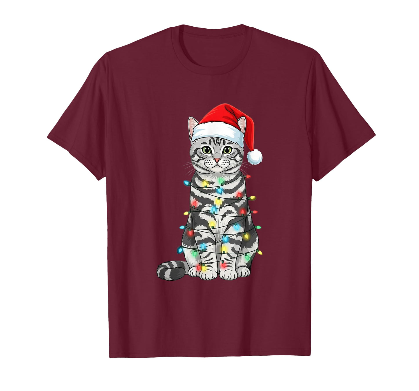 Tabby Cat Christmas Tree Cute Santa Hat Lover T-Shirt