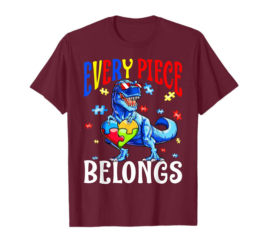 Every Piece Belongs Dinosaur Autism Awareness Puzzle T-Shirt