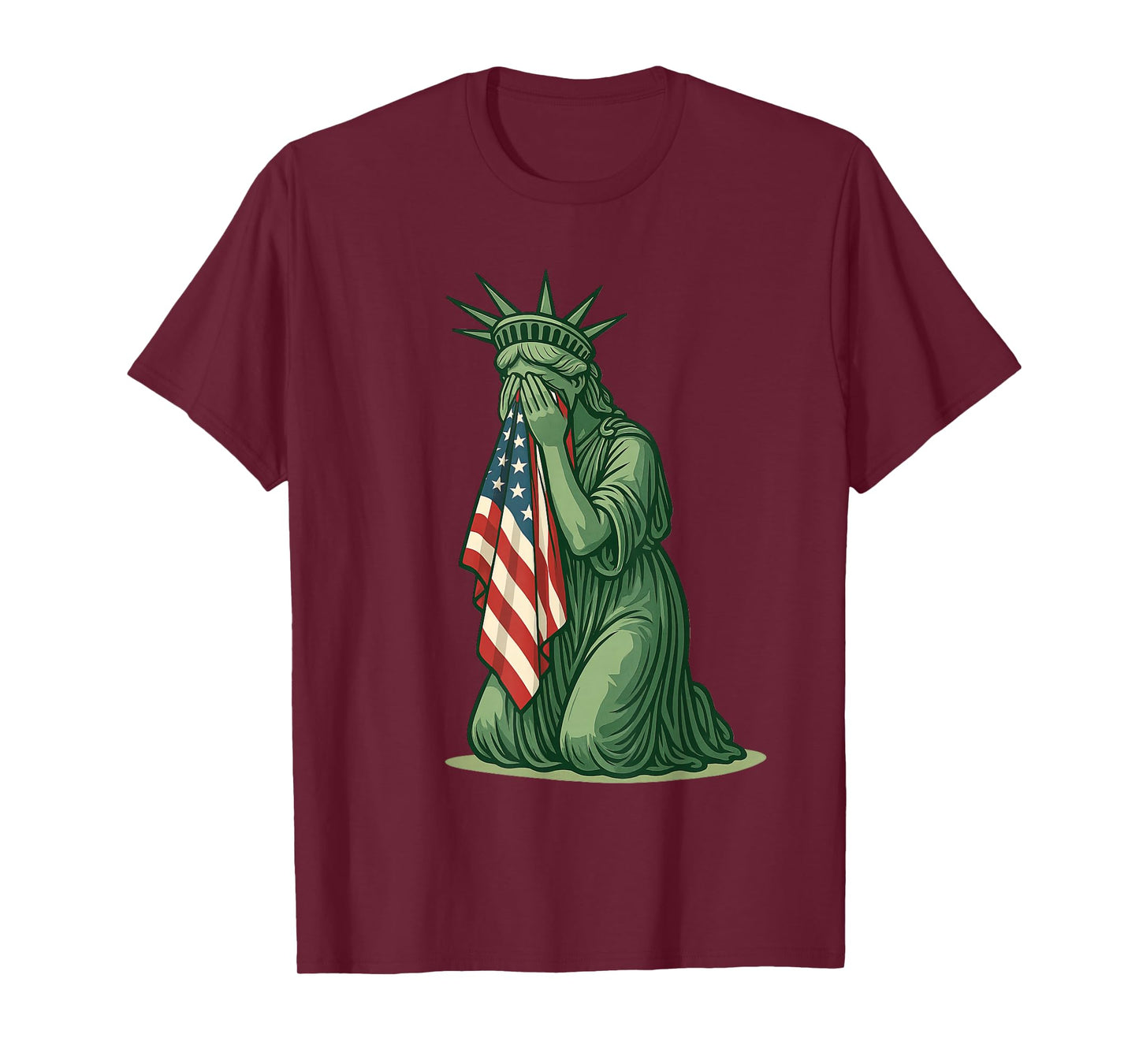 Statue of Liberty Crying Sad USA Flag Patriotic Resist T-Shirt