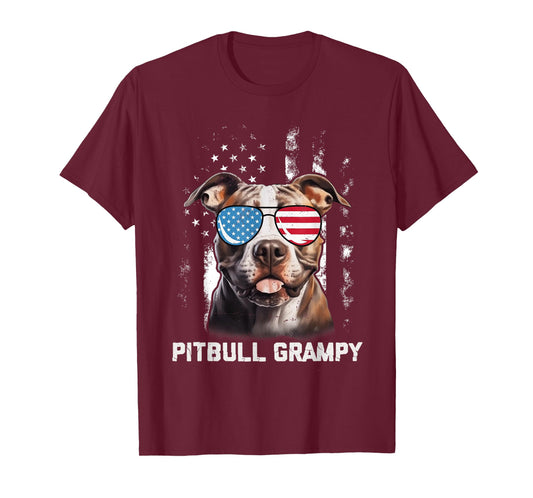 Pitbull Grampy American Flag Sunglasses 4th Of July Dog T-Shirt