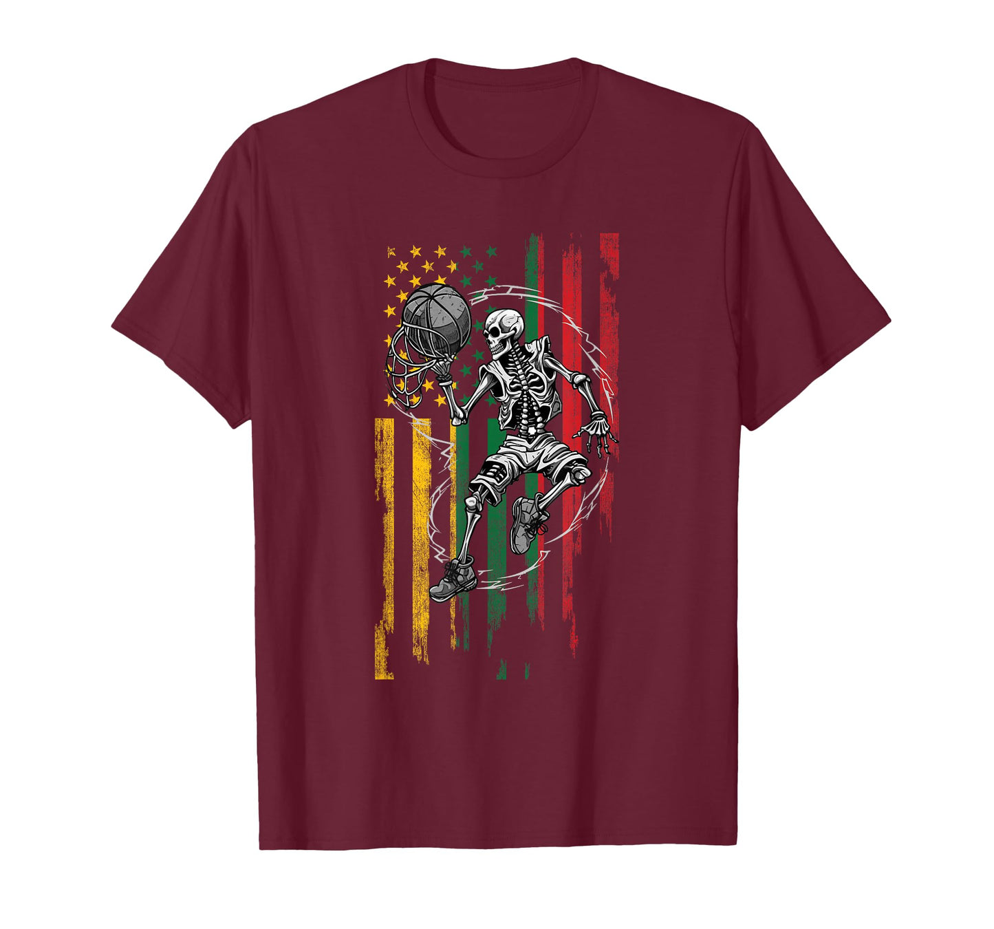 Lithuanian American Flag Skeleton Playing Basketball T-Shirt