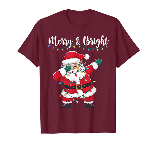 Merry & Bright Funny Dabbing Santa Christmas Men Women Kids T-Shirt
