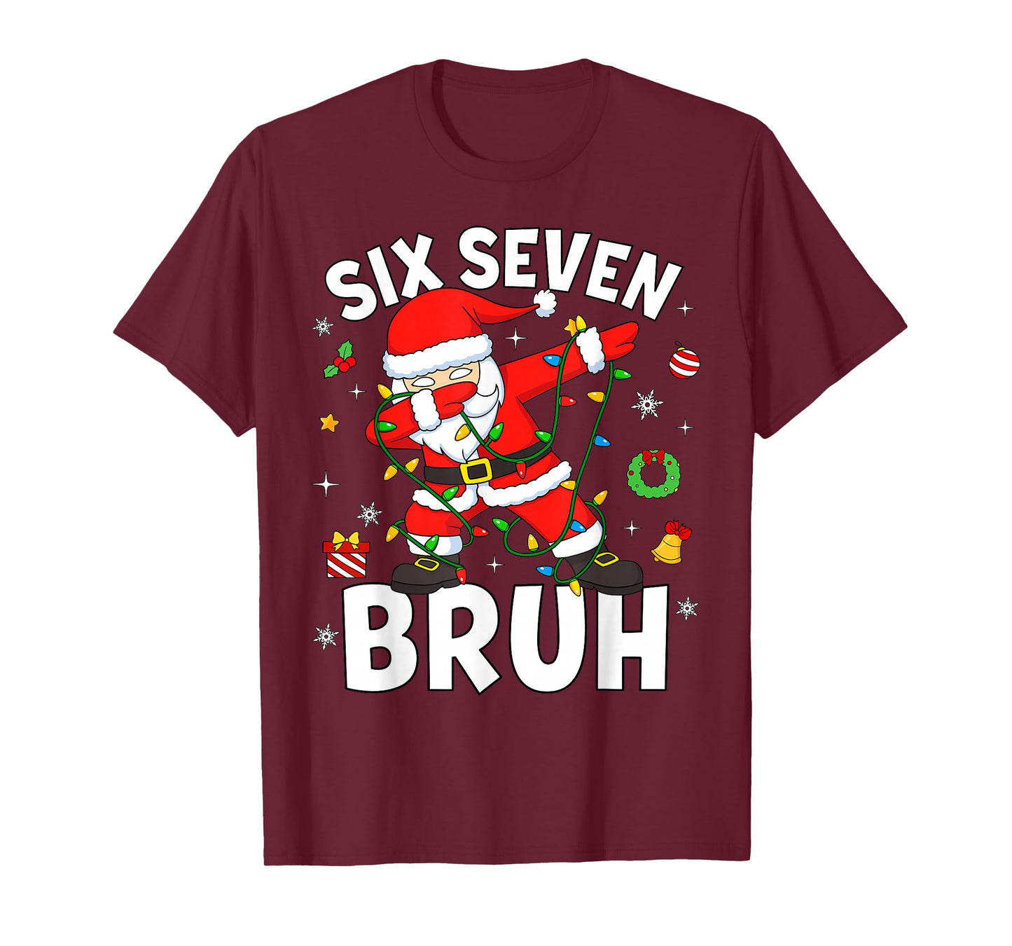 Six Seven 67 Gen Z Alpha Meme Bruh Christmas Dabbing Santa T-Shirt