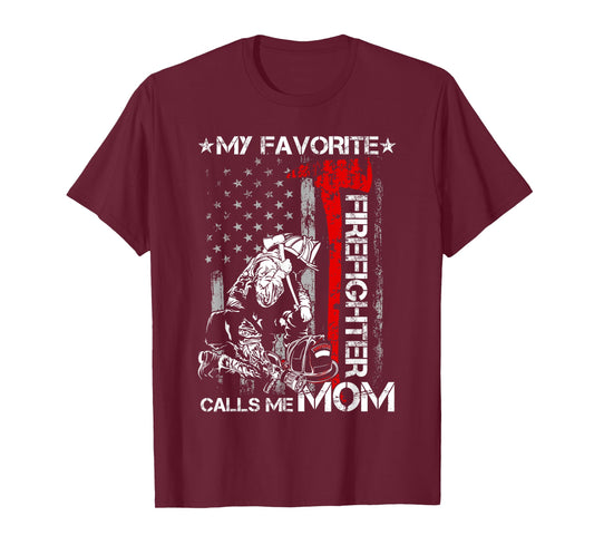 My Favorite Firefighter Calls Me Mom USA Flag Mothers Day T-Shirt