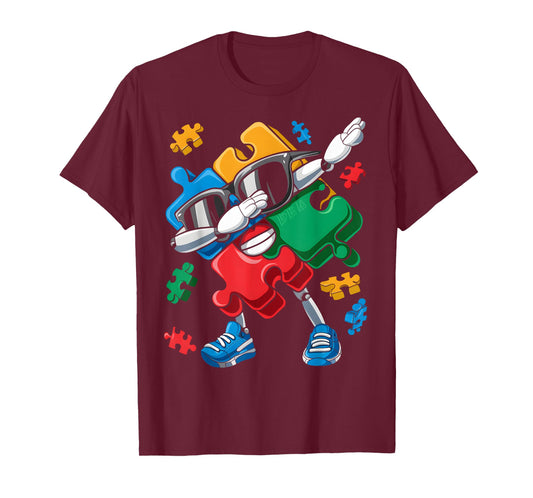Dabbing Puzzle Piece Cool Autism Awareness Kids Boys Girls T-Shirt