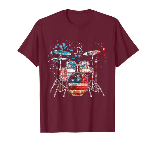 Drummer US Flag Drum Set Country Music Patriotic T-Shirt