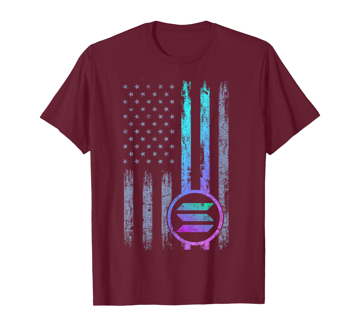 Solana Crypto Blockchain Solana Coin Distressed USA Flag T-Shirt