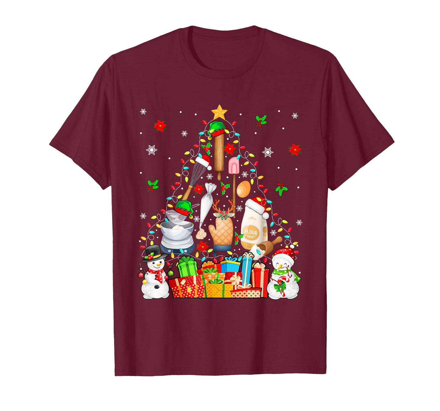 Baking Tools As Christmas Tree Xmas Lights Snowmen Baker T-Shirt