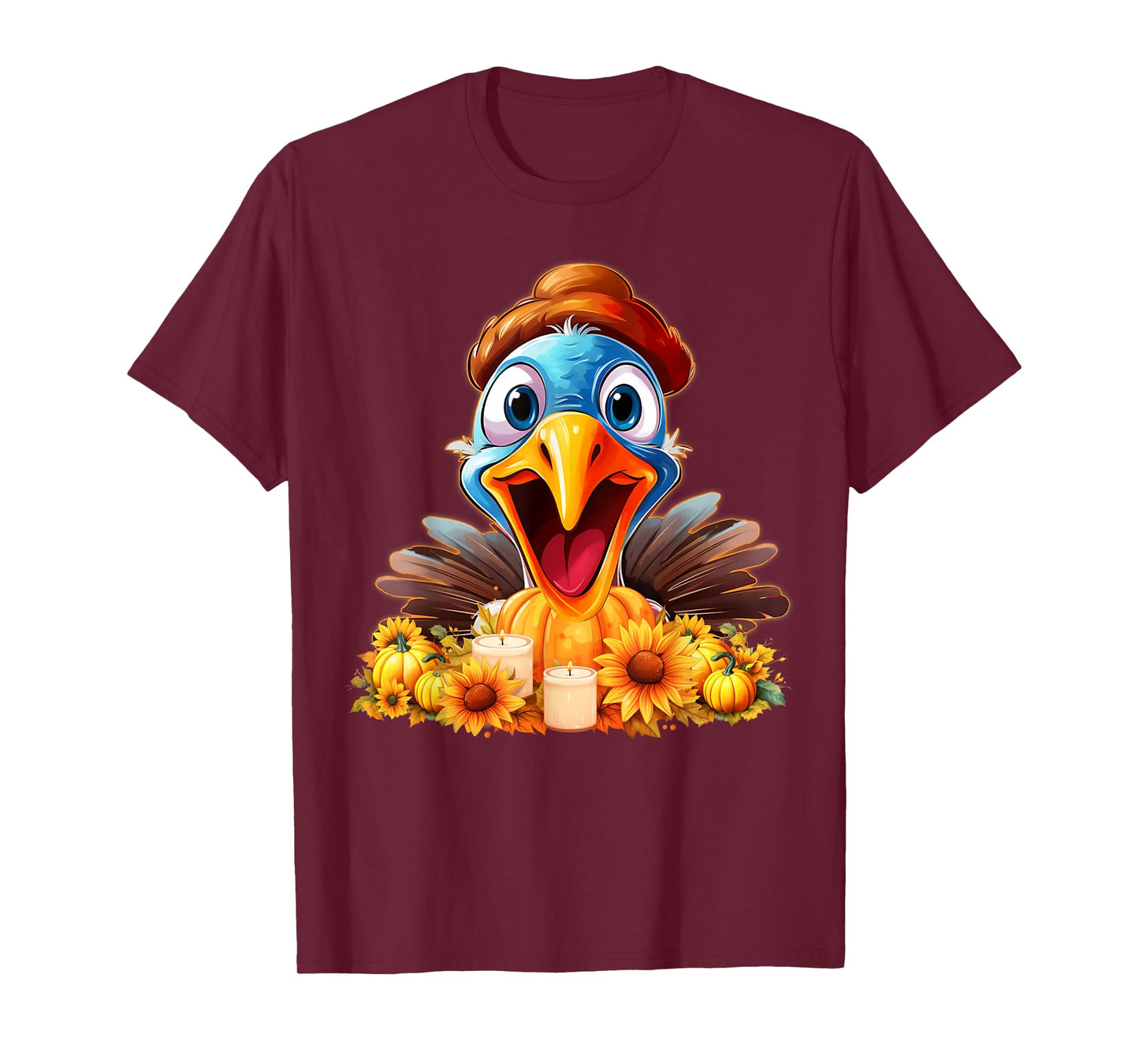 Cute Thanksgiving Turkey with Pumpkins & Sunflowe Girls Boys T-Shirt