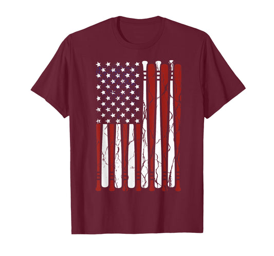 Vintage American Flag Baseball Men Boys Apparel Dad 4th July T-Shirt
