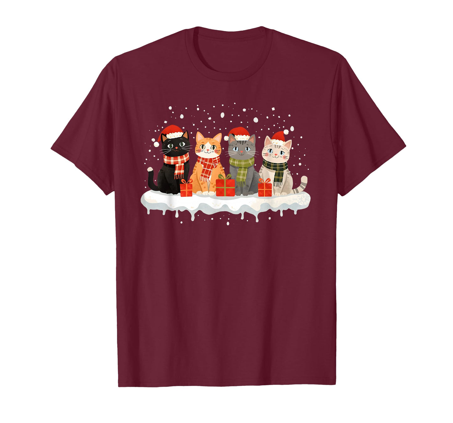 Cat Christmas Light Reindeer Santa Christmas Cat Lover Xmas T-Shirt
