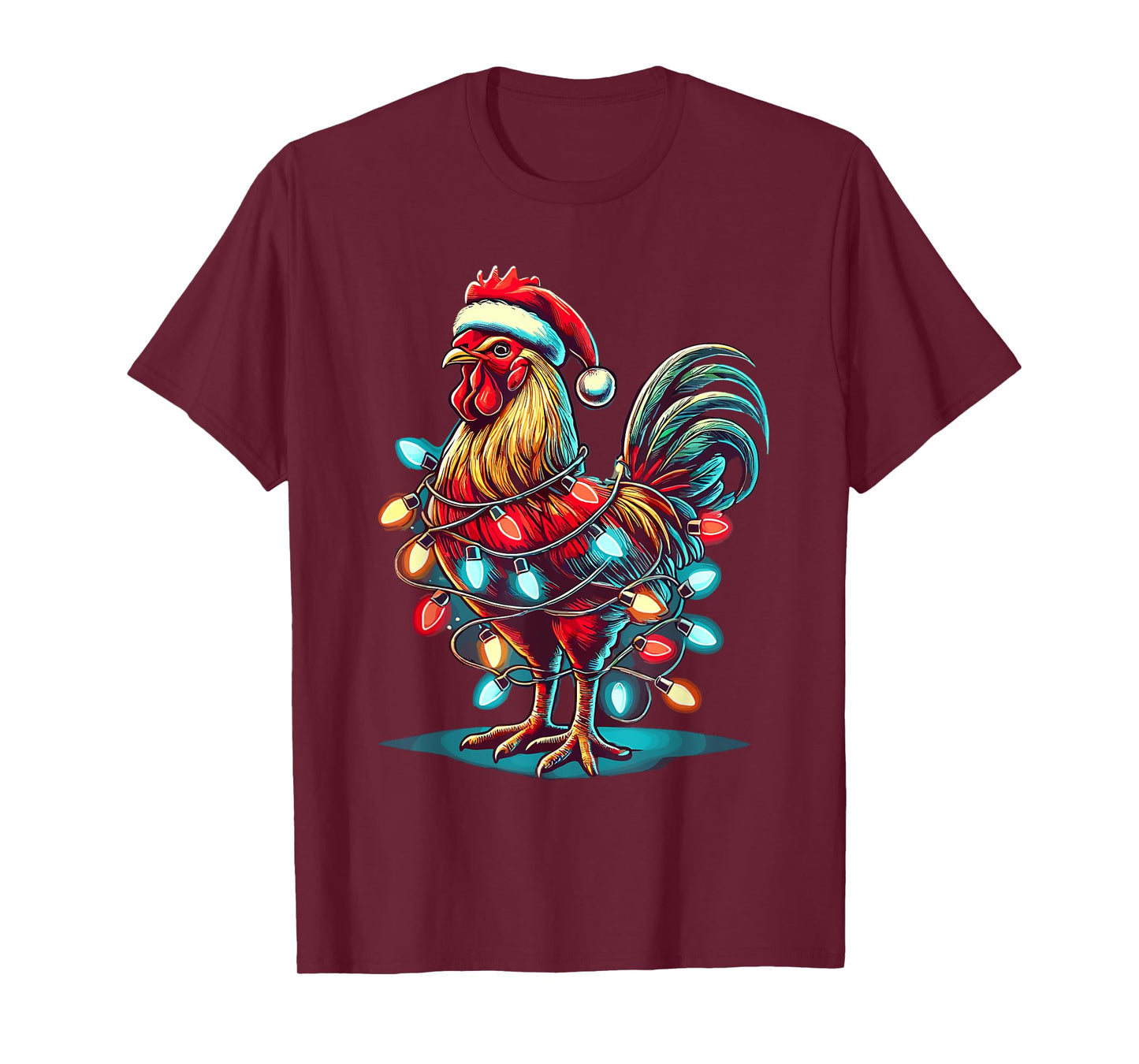 Chicken Santa Hat Christmas Lights Farmer Xmas T-Shirt