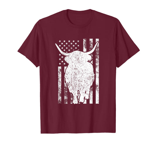 American Flag - Scottish Highland Cow For Cattle Farmer T-Shirt