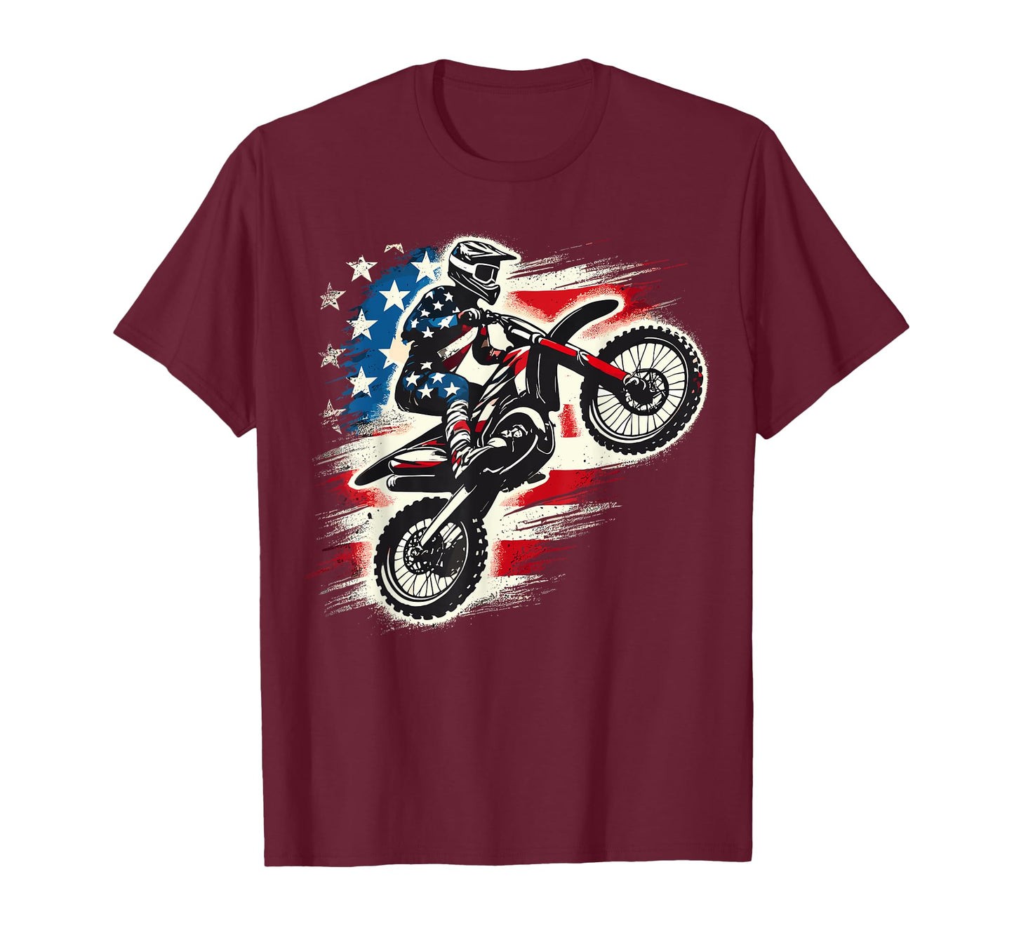 Dirt Bike American Flag 4th of July Motocross T-Shirt