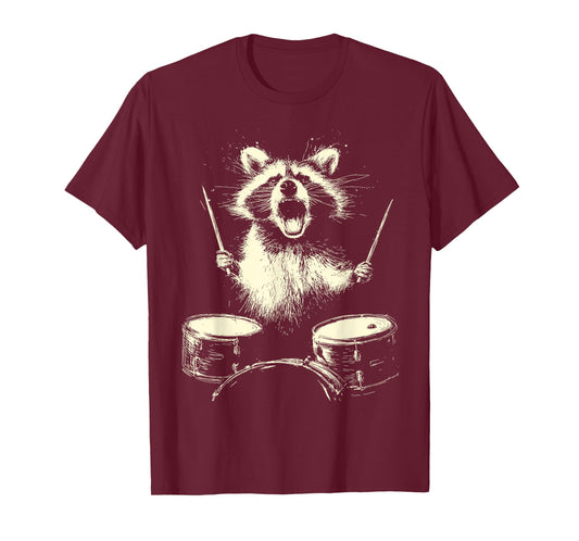 Raccoon Playing Drums Funny Music Animal Drummer Graphic T-Shirt